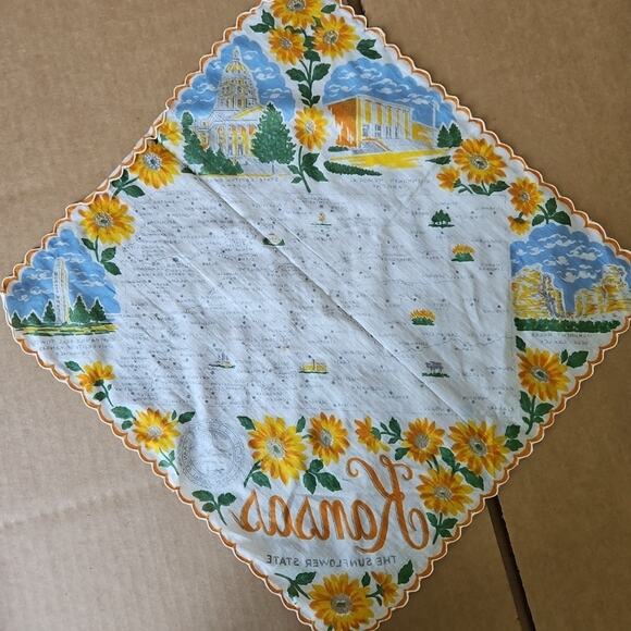 Vintage Hanky Handkerchief KENTUCKY State Capitol Map Sunflower Design Souvenir - Picture 10 of 12